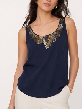 Banana Republic Heritage Navy Sequin Embellished Tank Top Minimalist Chic Large
